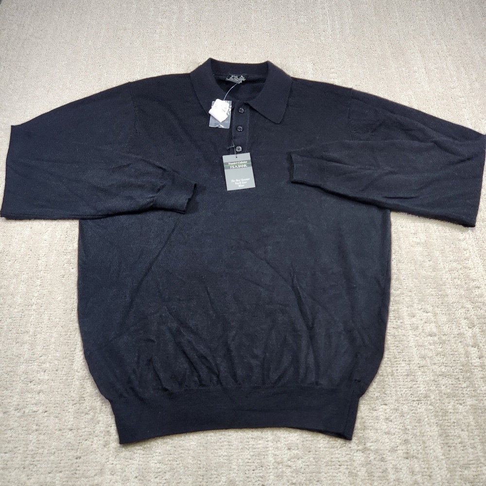 Jos A Bank Sweater Polo Men Medium *READ Merino Wool Traveler Black Collared